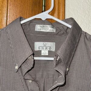 Enro Men's Dress Shirt Pima Pin-Point Oxford Brown Check 17 37/38 Tall
